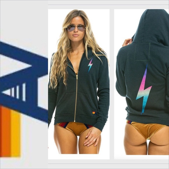 Aviator Nation Tops - AVIATOR NATION neon rainbow bolt zip hoodie M